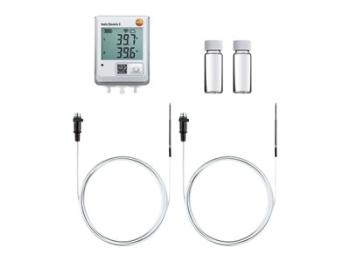 Køleskabssæt bestående af 1 stk. Saveris 2 T2, 2 stk. Væske/indstiksføler og 2 stk.glas
